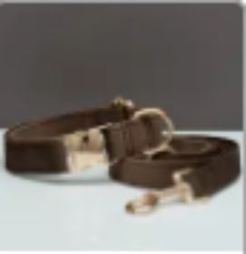Multiple Colour Velvet Personalise Dog Collar Leash Set With Bow (Option: Brown set-M)
