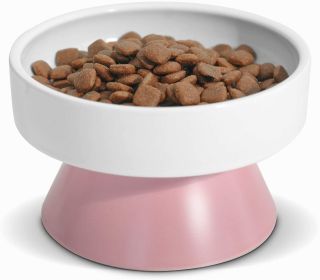 Cat Ceramic Raised Food Bowls, Elevated Pet Dish Feeder, Protect Pet's Spine, for Dog Kitty Puppy Pets Bowl, Tower Shaped Ceramic Pet Cats Food B (Color: pink)
