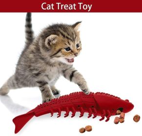 Lobster Shape Cat Toothbrush Interactive Chewing Catnip Toy Dental Care for Kitten Teeth Cleaning Leaky Food Device Natural Rubber Bite Resistanc (Color: Red)